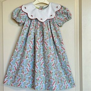 Sz2 Le' Za Me Blue Berry Print Dress with Rosebud Embroidered Collar